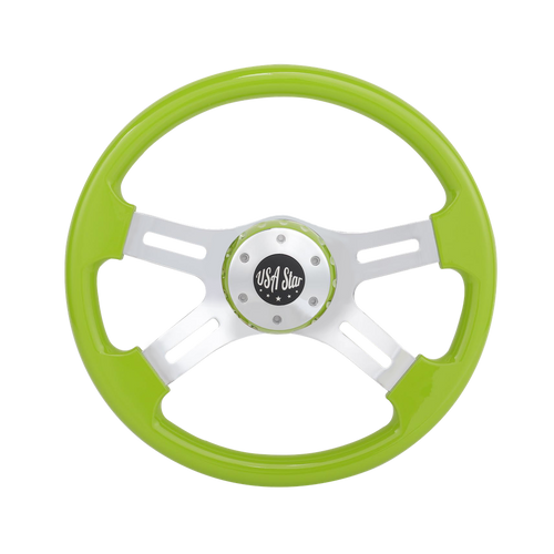 16" Steering Wheel Green Chrome 4-Spoke w/ Slot Cut Outs Chrome Horn Button - Logo