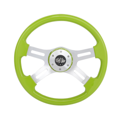 16" Premium Apple Green Steering Wheel With 4-Chrome Spokes Slotted Design