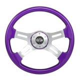 16" Steering Wheel Purple Chrome 4-Spoke w/ Slot Cut Outs Chrome Horn Button - Logo