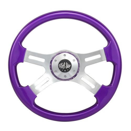 16" Steering Wheel Purple Chrome 4-Spoke w/ Slot Cut Outs Chrome Horn Button - Logo