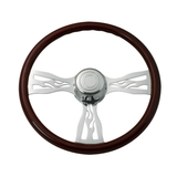 Classic 20" Mahogany Wood Rim, Chrome 4-Spoke with Slot Cut Outs, Chrome Bezel, Chrome Horn Button - Logo
