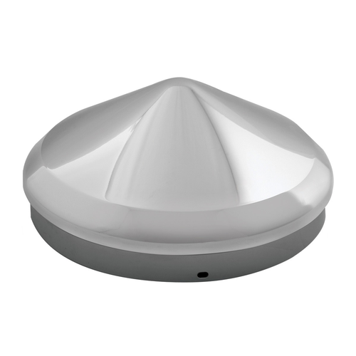 Cone Shape Chrome Front Hub Cap, Long Lip 1" 20", 22.5" and 24.5" wheel with 8-23/32" dia. center hole