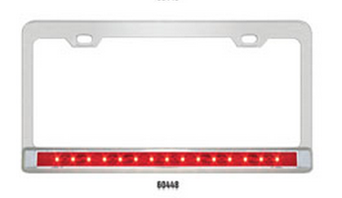 License Plate Frame With 12" Led Light Bar & Chrome Plastic Bezel Red Clear