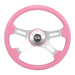 16" Premium Pink Steering Wheel With 4-Chrome Spokes Slotted Design