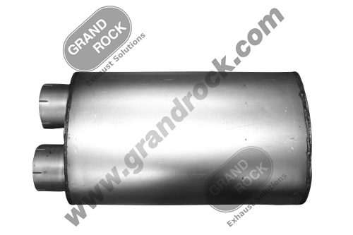 10X15X26.5" Aluminized Muffler 5” inlet and 5” outlet fits Kenworth aerocab replacement, oval shap with inlet and outlet next to each other.