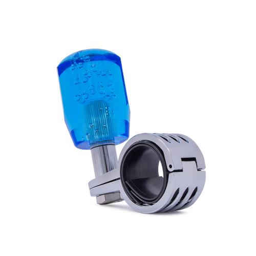 Steering Wheel Spinner Knob – Clear-Blue Bubble Crystal Barrel Design