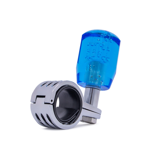 Steering Wheel Spinner Knob – Clear-Blue Bubble Crystal Barrel Design