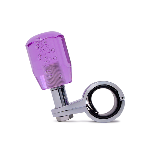 Front facing side angle of a purple bubble steering wheel spinner knob.