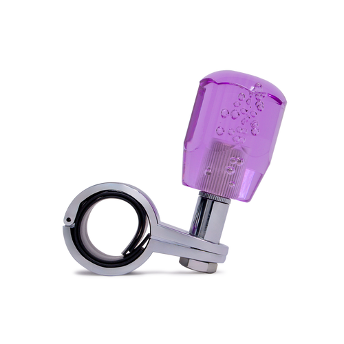 Steering Wheel Spinner Knob – Clear-Purple Bubble Crystal Barrel Design