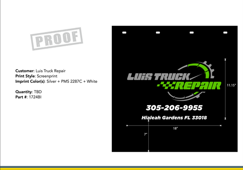One Time Artwork & Set Up Charge, Logo Luis Truck Repair, Customize Three Color
