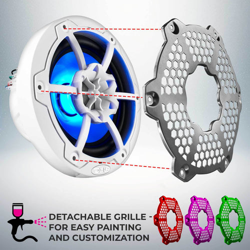 DS18 NXL 6.5" 2-Way Coaxial Marine Speaker With LED RGB Lights 100 Watts Rms 4-Ohm PAIR