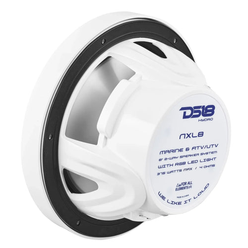 DS18 NXL 8" 2-Way Coaxial Marine Speaker with LED RGB Lights | 125W RMS 4-Ohm PAIR