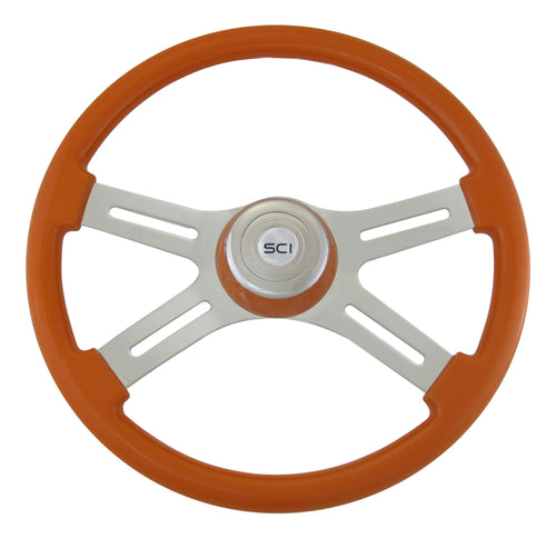 18" Painted Wood Rim, Chrome 4-Spoke w/ Slot Cut Outs, Matching Painted Bezel, Chrome Horn Button - Logo