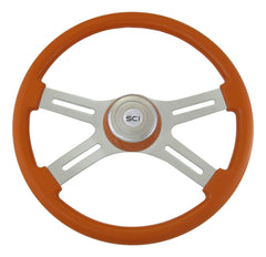 18" Painted Wood Rim, Chrome 4-Spoke w/ Slot Cut Outs, Matching Painted Bezel, Chrome Horn Button - Logo