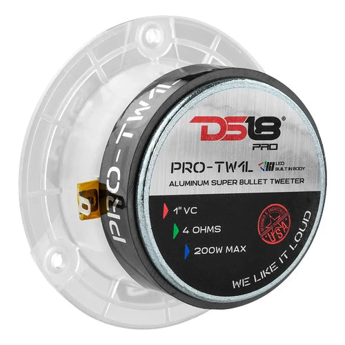 DS18 3.8" Super Bullet Tweeter with 1" Aluminum Voice Coil with RGB LED Lights PAIR
