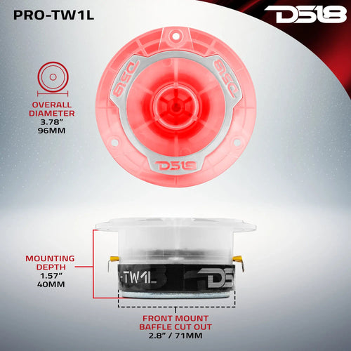 DS18 3.8" Super Bullet Tweeter with 1" Aluminum Voice Coil with RGB LED Lights PAIR