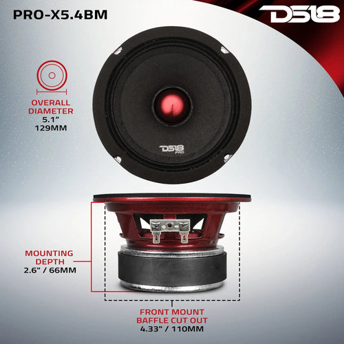 DS18 PRO-X 5.25" Mid-Range Loudspeaker with Bullet | 150W RMS 4-Ohm (Each)