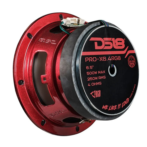 DS18 6.5" Mid-Range Loudspeaker with Dual RGB LED For Cone & Dust Cap 250 Watts 4-Ohm EACH