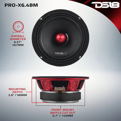 DS18 PRO-X 6.5" Mid-Range Loudspeaker with Bullet | 250W RMS 4-Ohm
