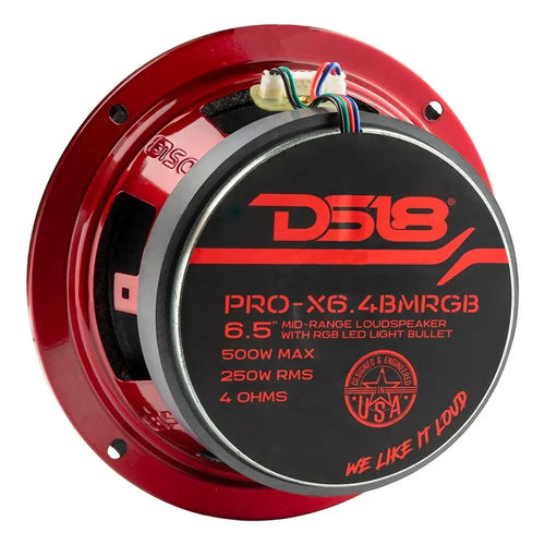 DS18 PRO-X 6.5" Mid-Range Loudspeaker with RGB Light Bullet 250 Watts Rms 4-Ohm EACH