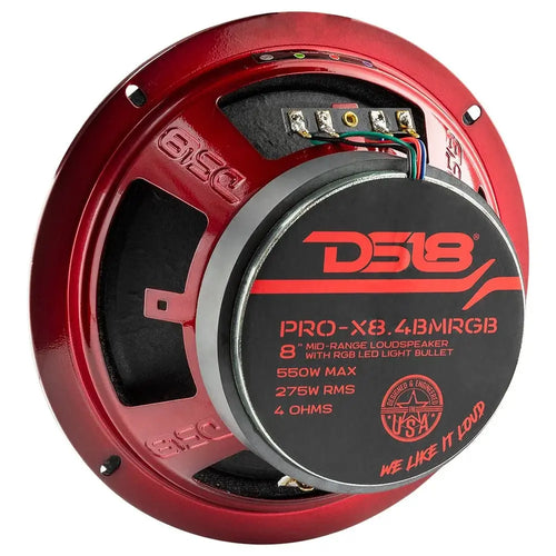 DS18 PRO-X 8" Mid-Range Loudspeaker with RGB Light Bullet 275 Watts Rms 4-Ohm EACH