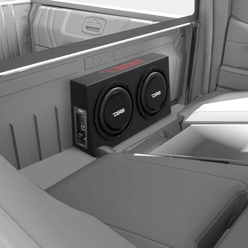 DS18 10" Active Subwoofer Shallow Enclosure with 10" Passive Subwoofer For Pickup Trucks