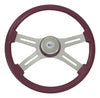 18" Purple Painted Wood Rim, Chrome 4-Spoke w/ Slot Cut Outs, Matching Painted Bezel, Chrome Horn Button - Logo