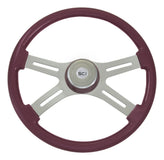 18" Purple Painted Wood Rim, Chrome 4-Spoke w/ Slot Cut Outs, Matching Painted Bezel, Chrome Horn Button - Logo