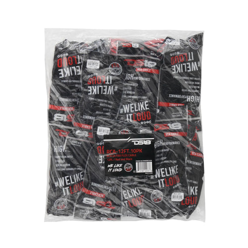 DS18 12 ft Ultra Flex 100% OFC RCA Cable Wire – 10-Pack