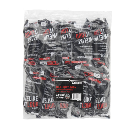 DS18 20 ft Ultra Flex 100% OFC RCA Cable Wire – 10-Pack