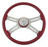 18" Painted Wood Rim, Chrome 4-Spoke w/ Slot Cut Outs, Matching Painted Bezel, Chrome Horn Button - Logo CLASSIC - RED - MATCHING BEZEL