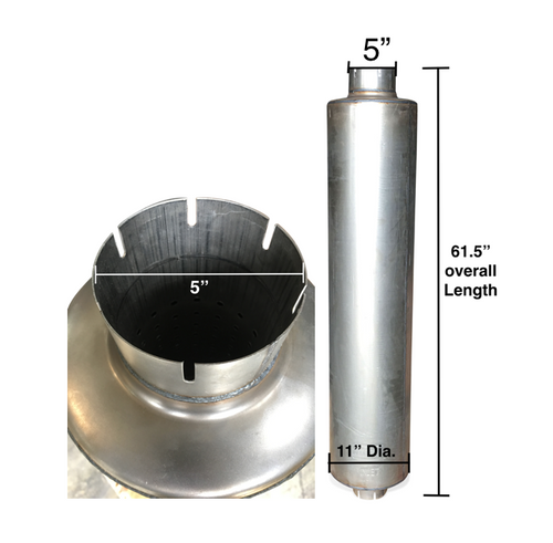 Resonator Dia 11” X 55”fits Peterbilt 387 (2008 & Newer) Overall Lenght 61.5” Inlet 5” Outlet 5”