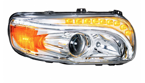 Chrome Projection Headlight With LED Turn & DRL For Peterbilt 389 (2008-2023) & 388 (2008-2015)