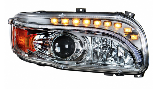Chrome Projection Headlight With LED Turn & DRL For Peterbilt 389 (2008-2023) & 388 (2008-2015)