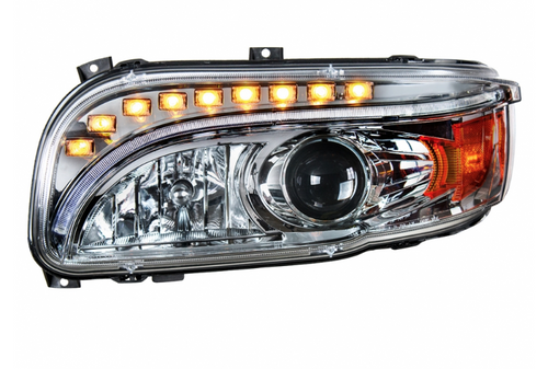 Chrome Projection Headlight With LED Turn & DRL For Peterbilt 389 (2008-2023) & 388 (2008-2015)