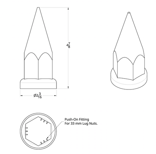 33mm X 4 7/8" Chrome Plastic Super Spike Nut Cover - Push-On