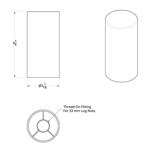 33mm X 4-1/4" Chrome Plastic Tall Cylinder Nut Cover - Thread-On