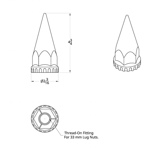 Screw On Lug Nut Cover 33Mm X 4-3/4 "Spike"