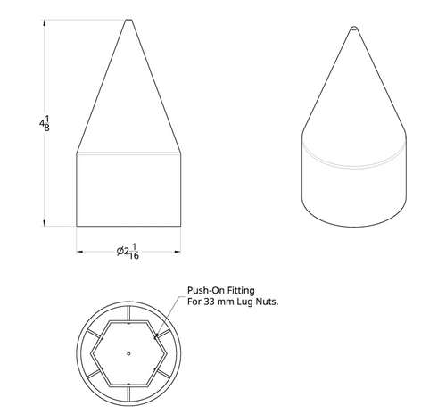 33mm X 4-1/8" Chrome Plastic Spike Nut Cover - Thread-On