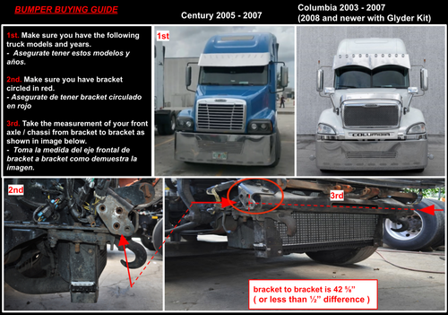 18" Chrome Bumper (FL Century 2005-2007 & Columbia 2003-2007) W/ Aero, Brackets Welded On, & Tow Hole