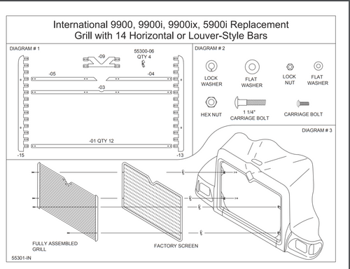 Grille (International 9900/Ix 5900I) W/ 14 Louver-Style Bars