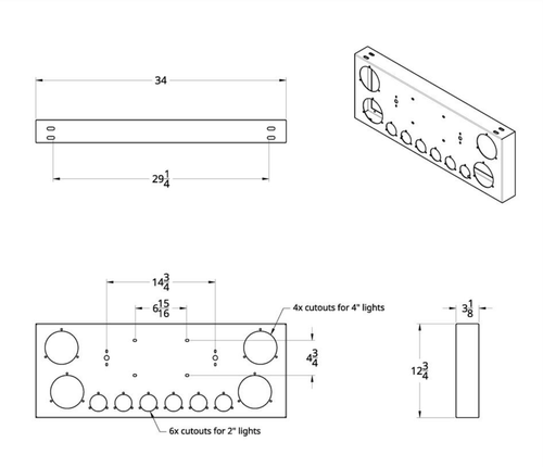 Rear Center Panel With 4X Red LED 4" Light & 6X Red LED 2" Light & Bezel -Red Lens -Comp. Series S.S.