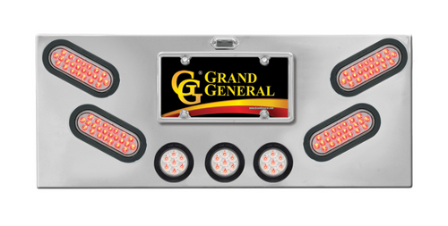 Red Clear Stainless Steel Rear Center Light Panel with Backing Plate and Oval (4) & 2.5" (3) Round Lights