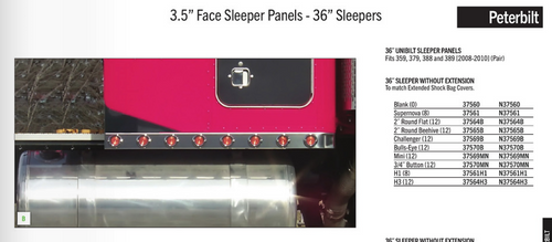 36" Sleeper Without Extension Fits Peterbilt 359, 379, 388,389 2008-2010 Pair