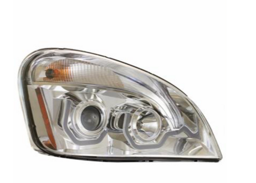 Chrome Projection Headlight W/Dual Function Amber LED Position Lights For 2008-17 FL Cascadia - Passenger
