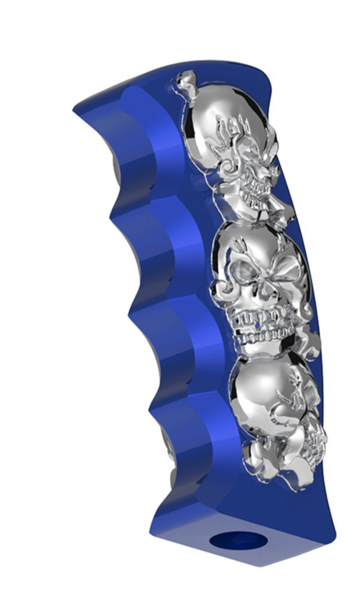 Thread-On Skulls Pistol Grip Gearshift Knob - Indigo Blue With Chrome Skulls