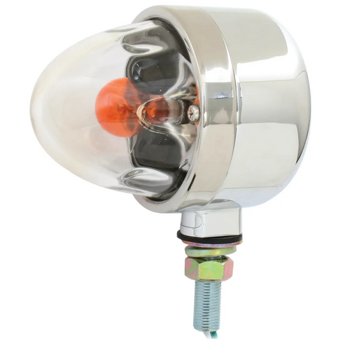 Red/Clear Single Face Chrome Die Cast Auxiliary Pedestal Light with Clear Glass Lens w/ Stainless Steel Bezel