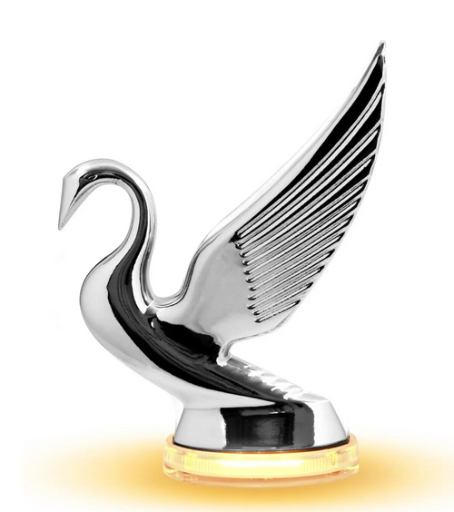 Amber/Clear Swan Hood Ornament with LED Glow Base