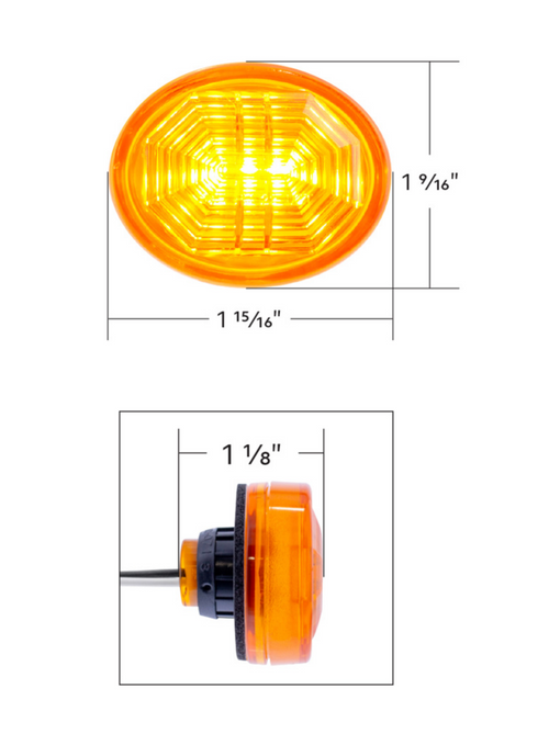 3 LED Oval Clearance/Marker Light-Amber LED/Amber Lens
