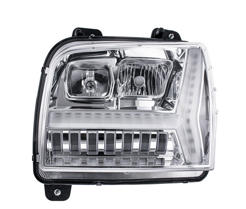 Chrome Headlight With LED DRL Light Bar & Turn Signal For 2018-2024 Kenworth W990-Driver - Front